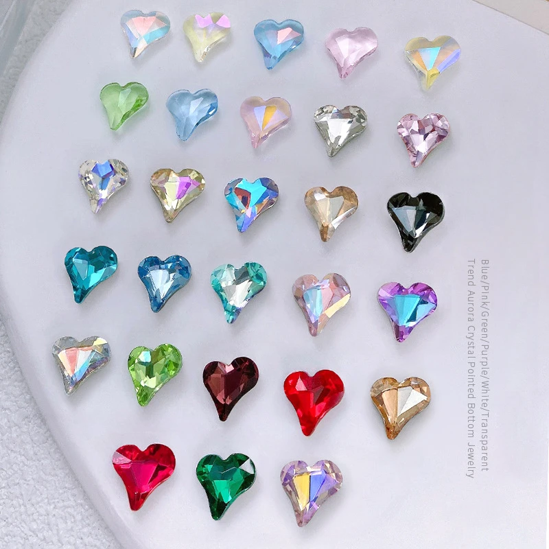 20pcs Nail Crystal Decorations Twisted Peach Heart Pointed Bottom Diamond Jewelry Charm Sparking Multicolor Manicure Ornaments