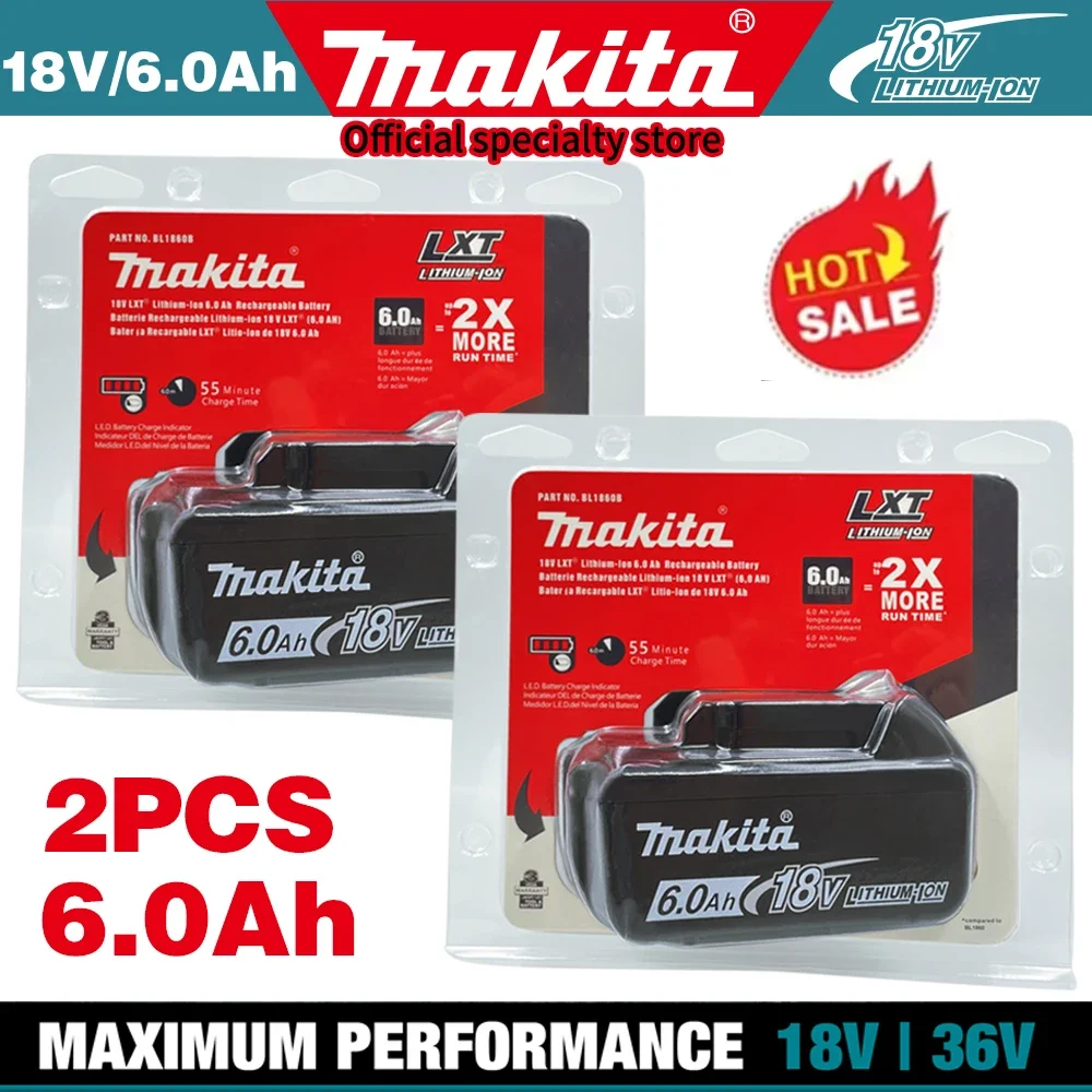 

100% Original Makita Rechargeable Power Tool Battery, Replaceable LED Lithium-ion, 6.0 Ah 18V LXT BL1860B BL1860BL1850 BL1830