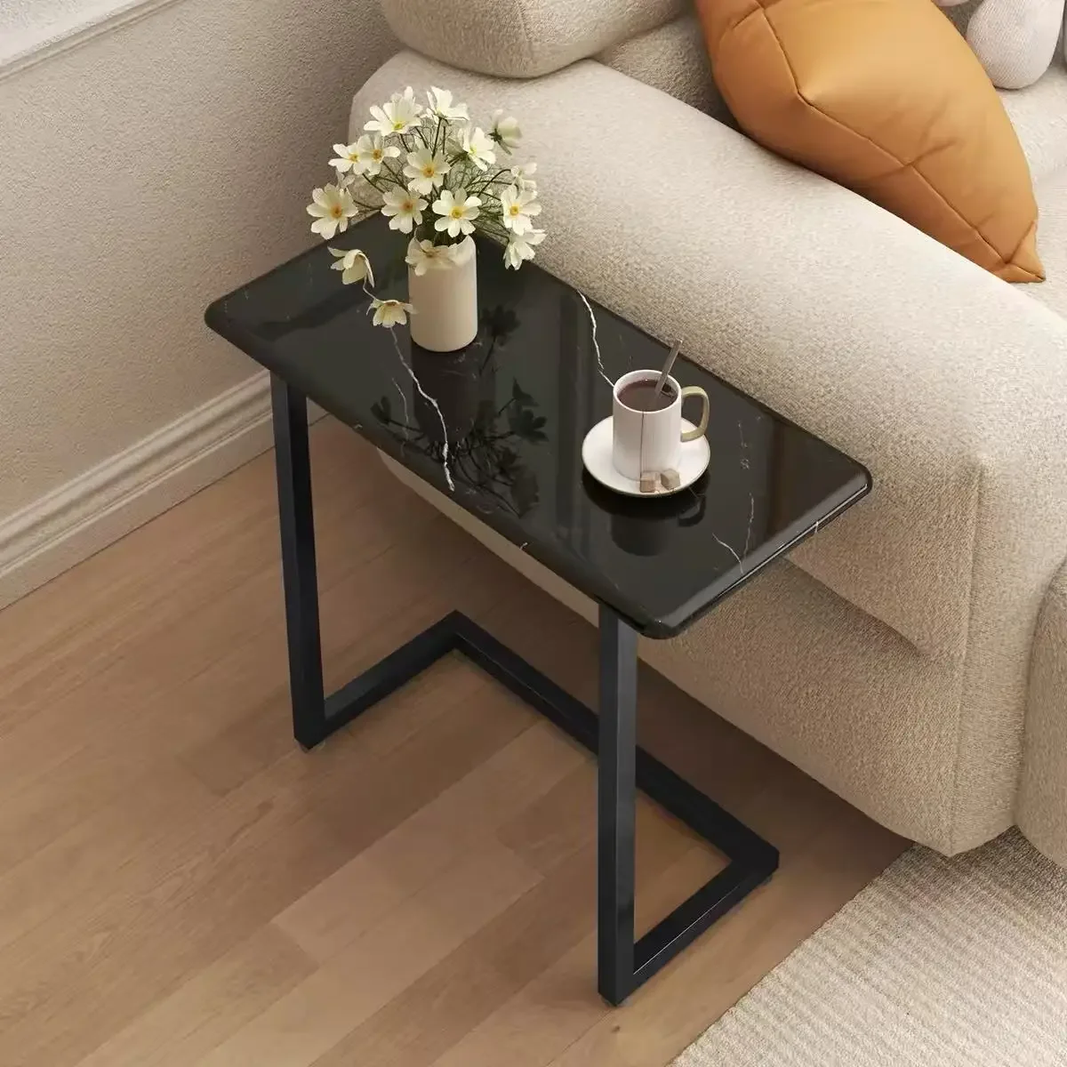#Light Luxury Minimalist Durable Movable Narrow Corner Stone Wall Small Tea Table Side Table