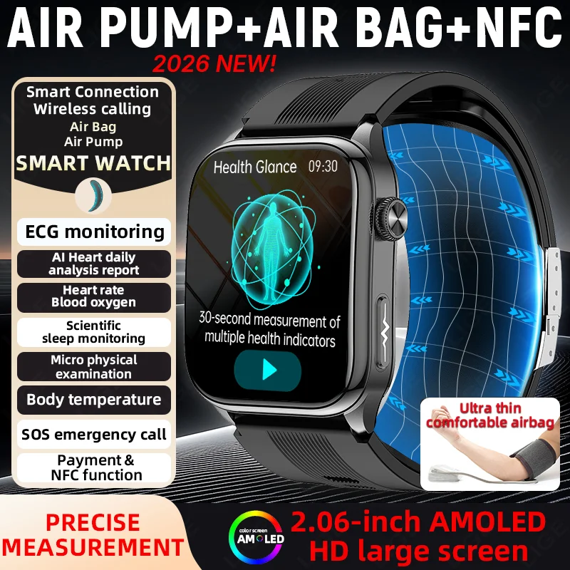 

Смарт-часы LIGE New Nursing Grade для мужчин и женщин с функцией измерения давления (воздушный насос, подушка безопасности), ЭКГ+ППГ, NFC, AMOLED, звонки по Bluetooth, мониторинг здоровья