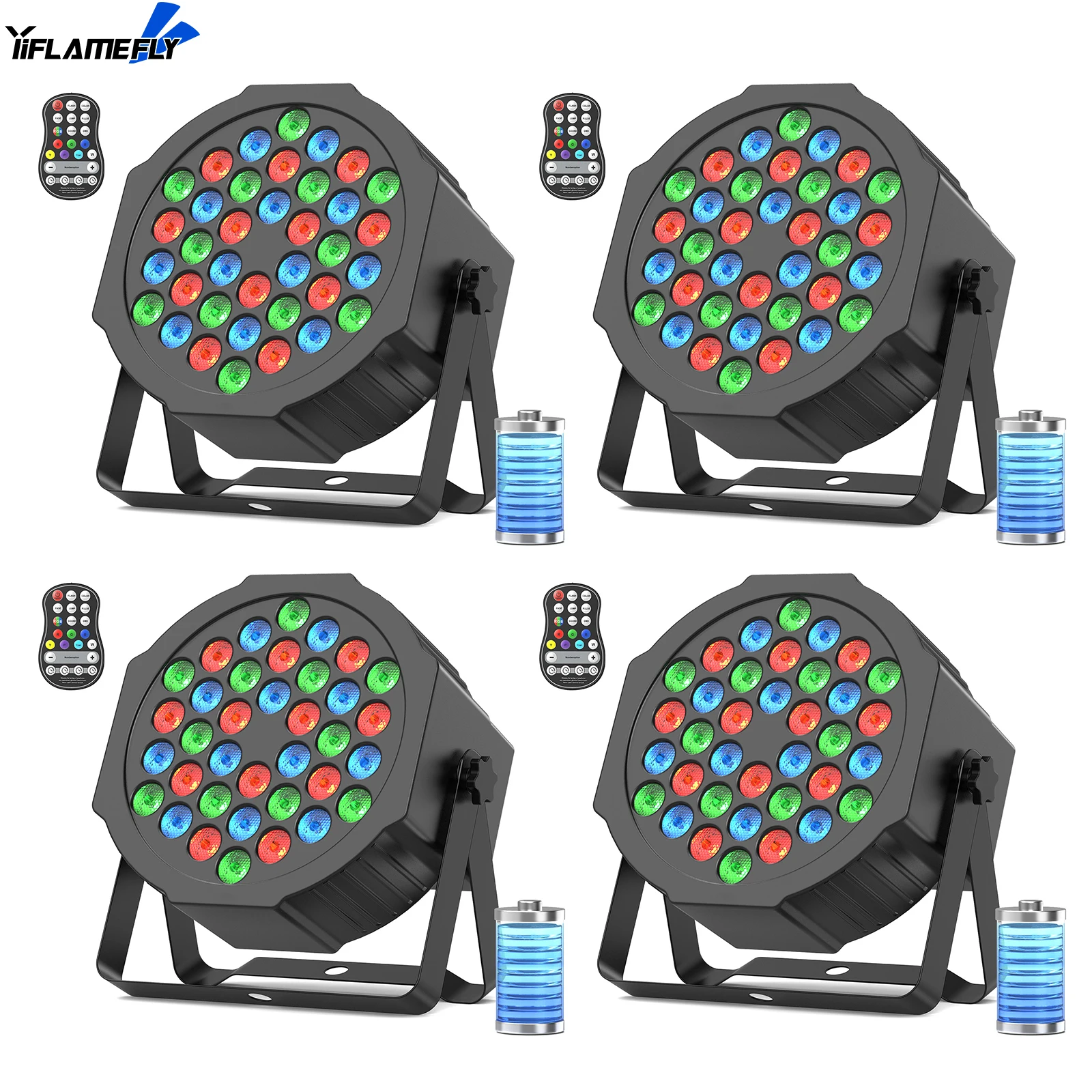 Yiflamefly 4 قطع RGB 36 LEDs ضوء موازي الضوء مع جهاز تحكم عن بعد مع شاشة إلكترونية 7CH DMX لنادي حفل الزفاف KTV