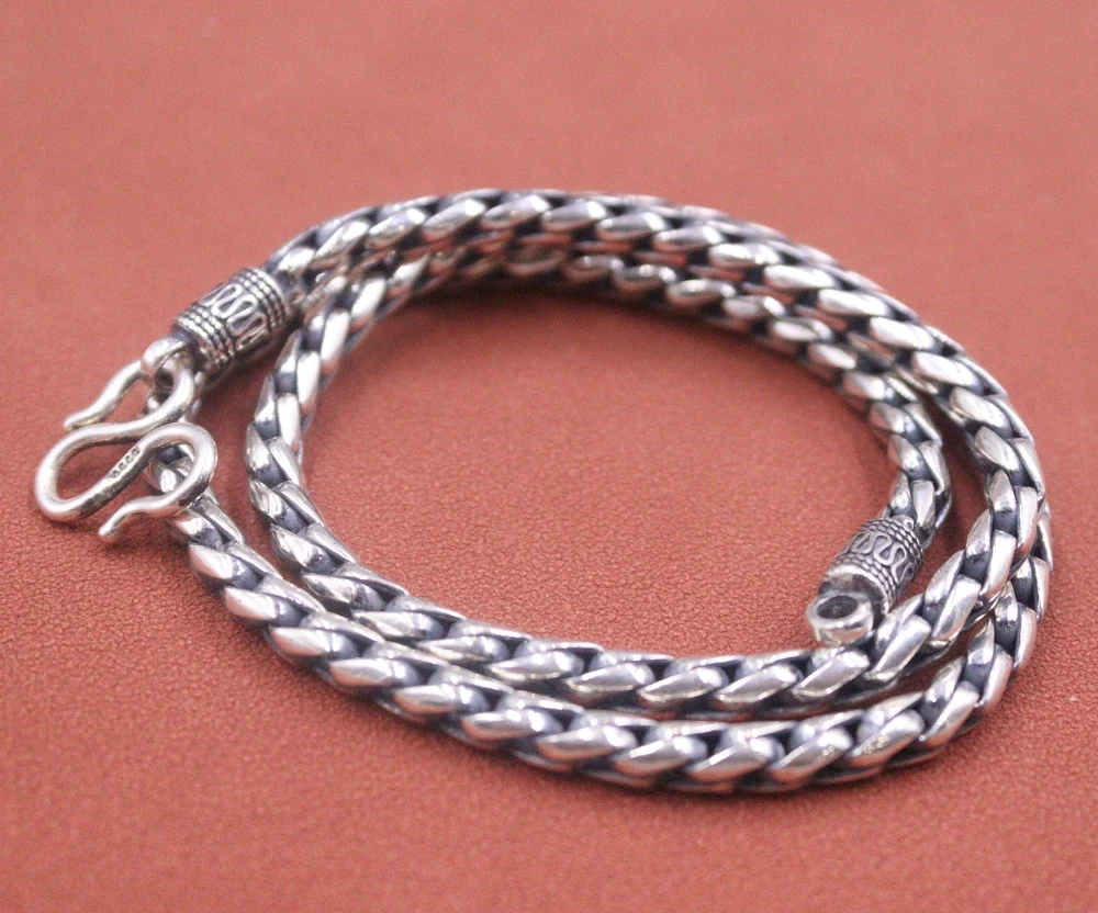 Real Solid 925 Sterling Silver Chain Men Women 5mm Wheat Braided Twist Rope Necklace 52g/50cm