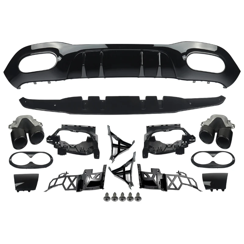 A45 A35 Style Aerodynamic Rear Lower Splitter Lip With Exhaust Tips Fit W177 Hatchback A160 A180 A200 A220 A250 2019+ Aftermarke