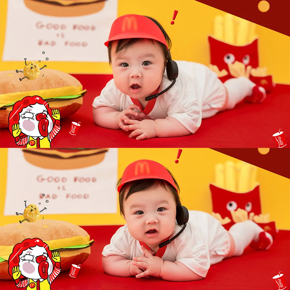 Costume de photographie de bébé 100 jours, style salle à manger, ensemble à thème, combinaison, chaussettes, chapeau, studio, bébé, fille, garçon,