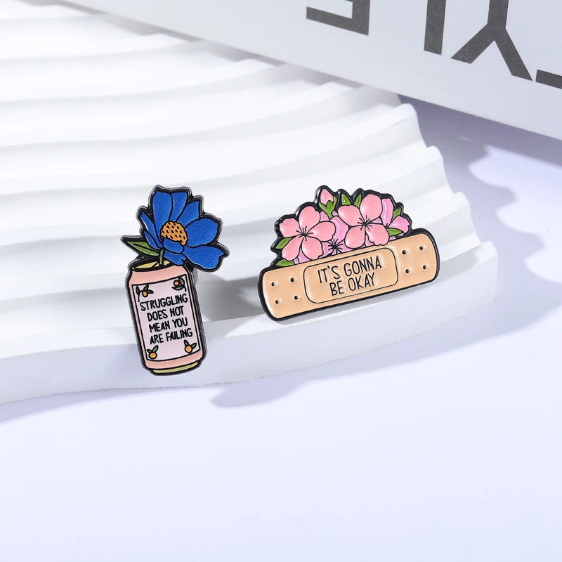 انها سيكون بخير المينا دبوس زهرة اقتباسات ملهمة العضلة لا يعني أنك فشل بروش شارة التلبيب ملحق