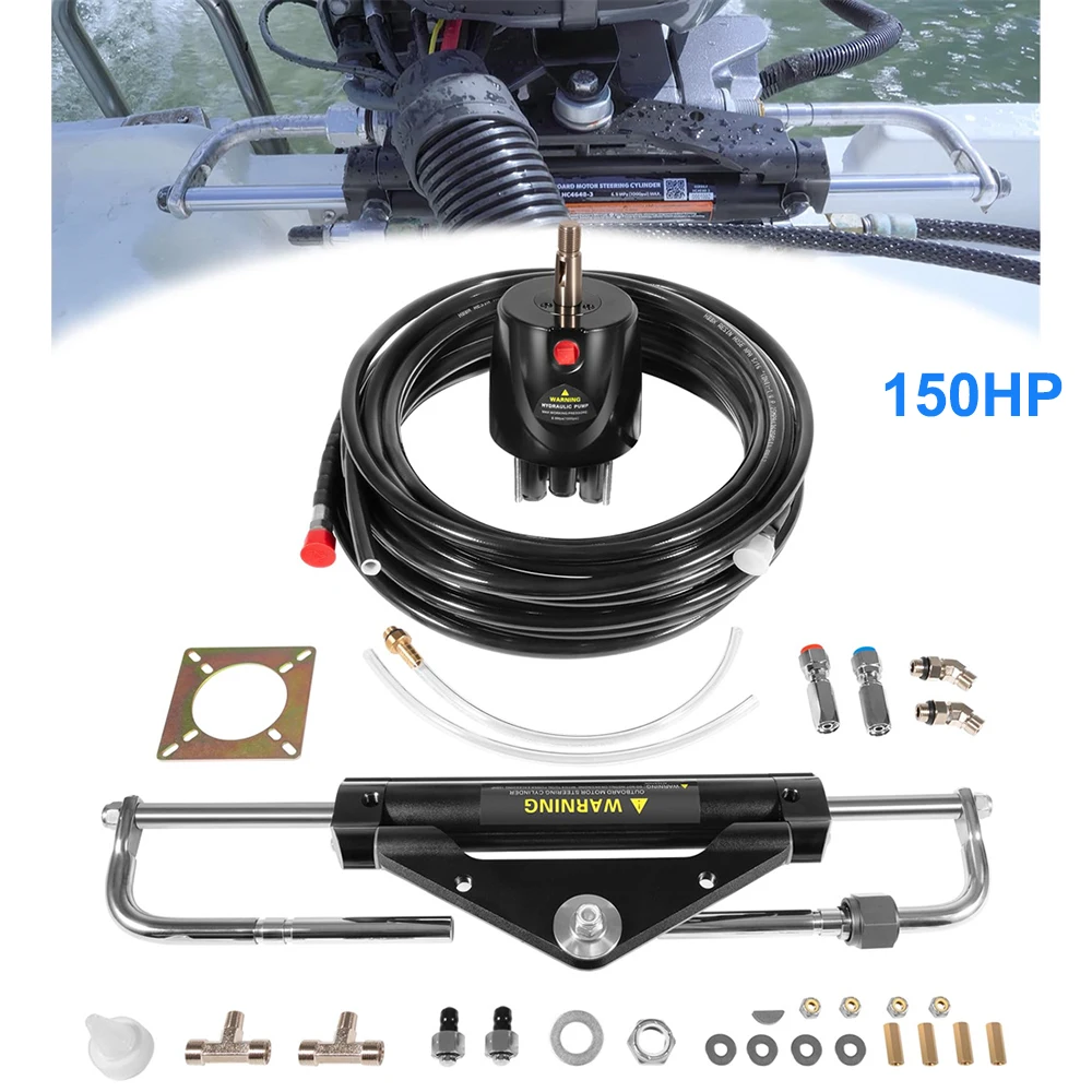 Hydraulic Outboard Steering Kit 150HP Boat Marine System,Built-in Two-Way Lock Cylinder for Single-Engine Use Only Exterior Part