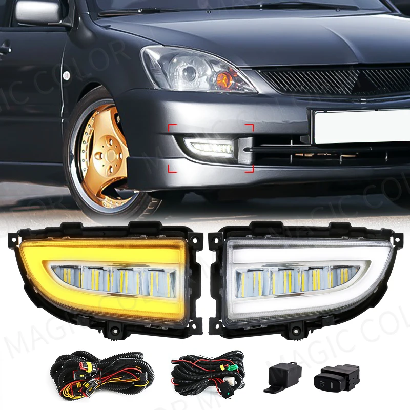 For Mitsubishi Lancer 2004 2005 2006 DRL Daytime Running Light White Yellow Turn Signal LED Fog Lamp Headlights Waterproof 12V