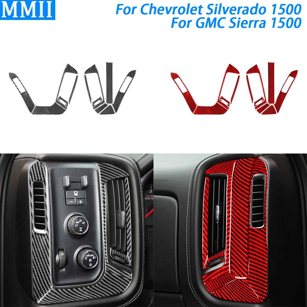 

For Chevrolet Silverado For GMC Sierra 2014-2018 Carbon Fiber Dashboard Air Vent Panel Cover Car Interior Accessories Sticker