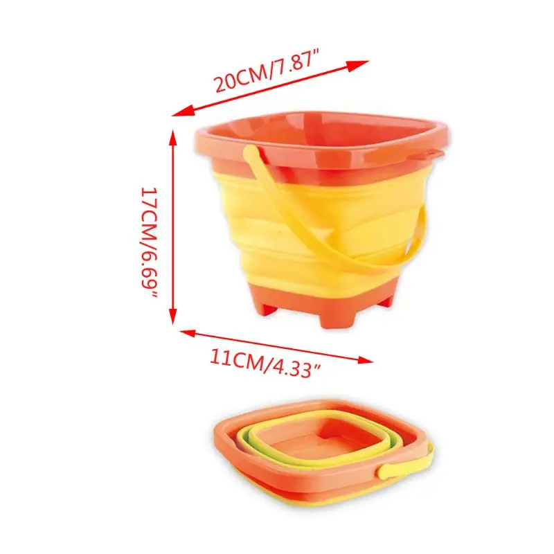 Portable Beach Bucket Sand Toy Foldable Collapsible Multi Purpose Plastic Pail Soft Rubber Folding Bucket for Children's Toys