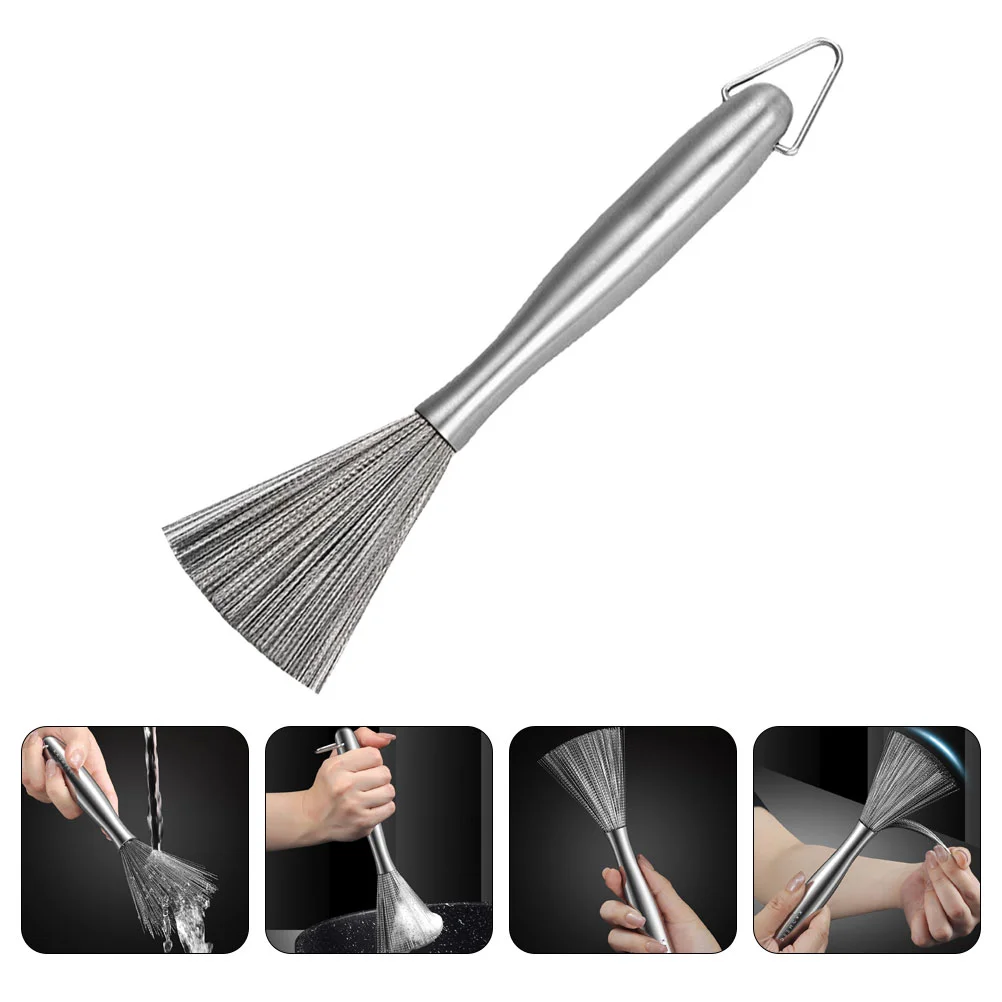 Floor Scrubber Stainless Steel Pan Brush Kitchen Handle 22.5X7X7CM Wok Accessories Silver Washing Metal Cleaning