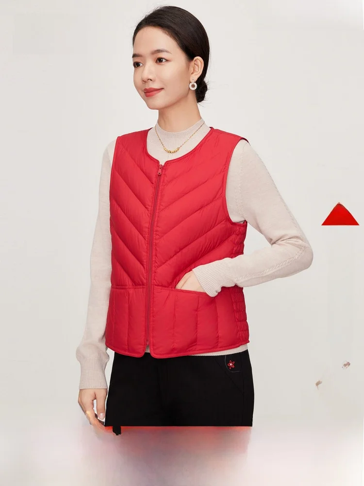 

Женский пуховый жилет Snow Flng 2026 для весны и осени, повседневный, универсальный, для ношения под одеждой, комфортный, с круглым вырезом, на молнии, из полиэфирного волокна