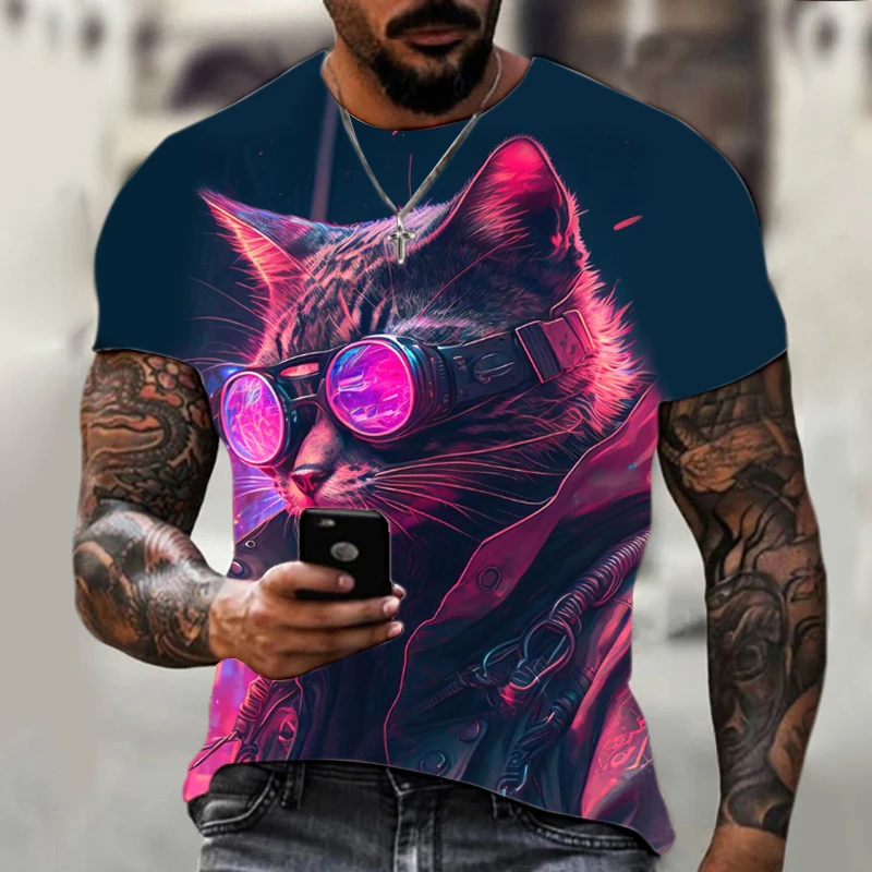 Men's Music Cat 3D Printed T-shirt Summer Fashion Short Sleeve Shirt Top Hip Hop Trend Harajuku Extra Large T-shirt Men Clothing