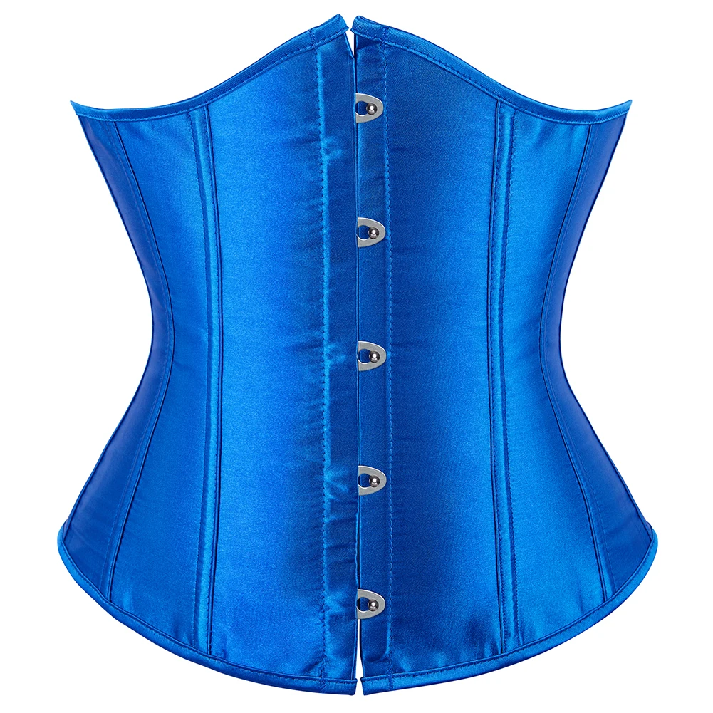 

Satin Underbust Corset Plastic Boned Cupless Waist Bustier Front 5 Busks Slim Fit Chest Binder Gorset Korset