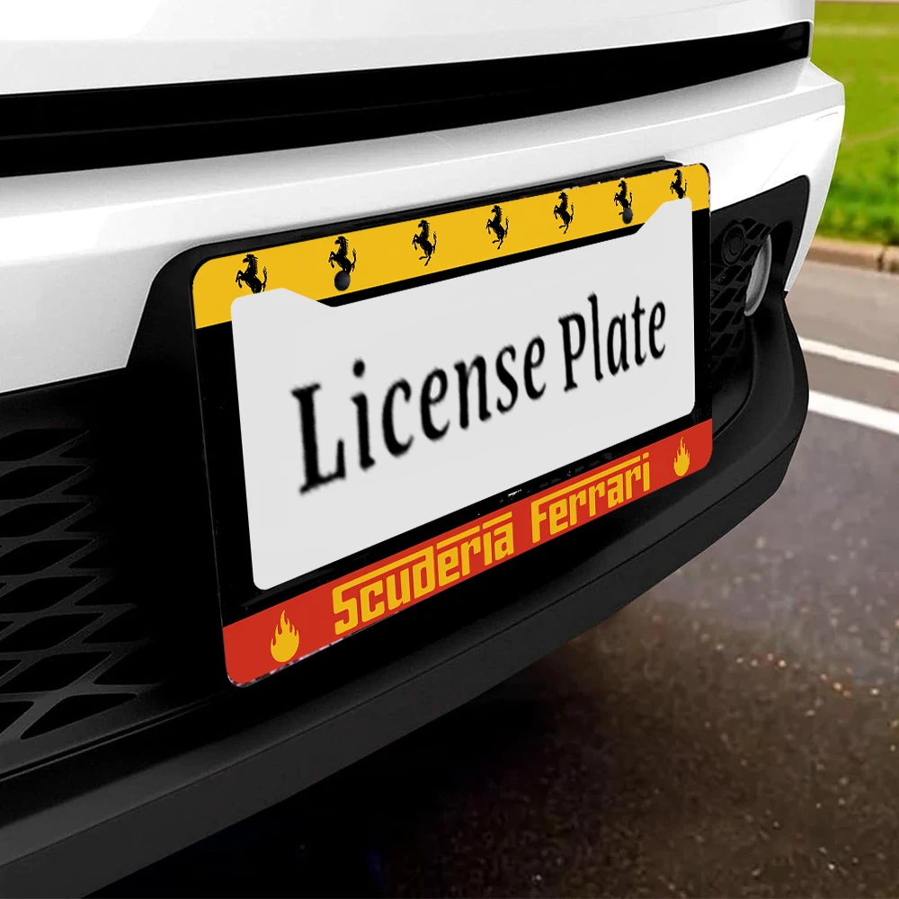 1 قطعة إطار لوحة ترخيص ذو فتحتين من سكوديريا فيراري باللونين الأصفر والأسود، مادة ألومنيوم، 6 × 12 بوصة، مع طقم براغي، ريترو