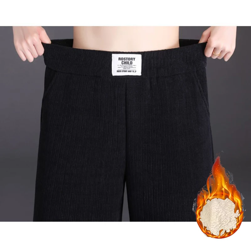 Winter Mädchen Koreanische Thermische Gerade Bein Hosen Weibliche Hohe Taille Casual Plüsch Hosen Dame Schnee Warme Feste Fleece Hosen