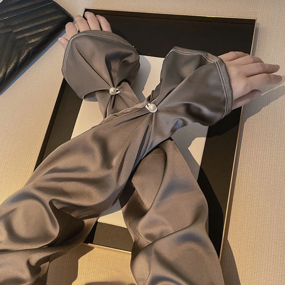 

Sun Protection Silk Fabric Sleeves Pearl UV Protection Breathable Long Arm Sleeves Thin Hand Sleeves Yarn Arm Sunscreen Covers