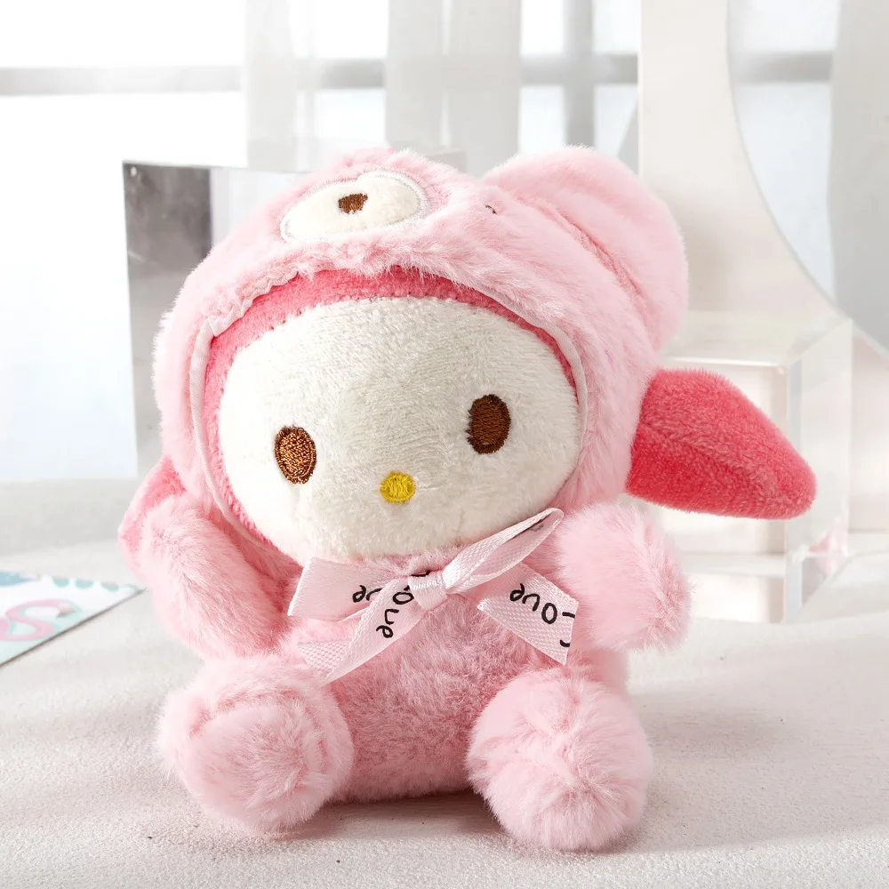 10pcs/lot Sanrio Bow Bear Hat Plush Toy Pendant 12cm Anime Melody Plush Doll Keychain Backpack Pendant for Girl Birthday Gift