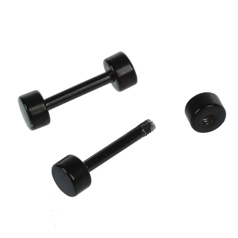 3 Pair Of Men's Barbell Titanium Steel Ear Studs Earrings 4Mm Black