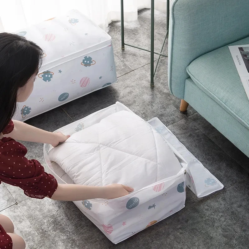 Hot Sale Foldable Quilt Storage Bag Feather Print Home Clothes Quilt Pillow Blanket Storage Bag Travel Luggage Organizer Bag 1pc