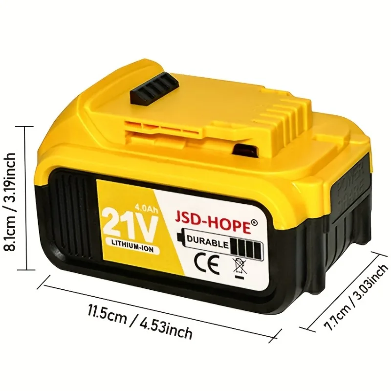 Batteria da 21 V 4,0 Ah, compatibile con batterie originali per elettroutensili, elettroutensile universale per chiavi elettriche e trapani