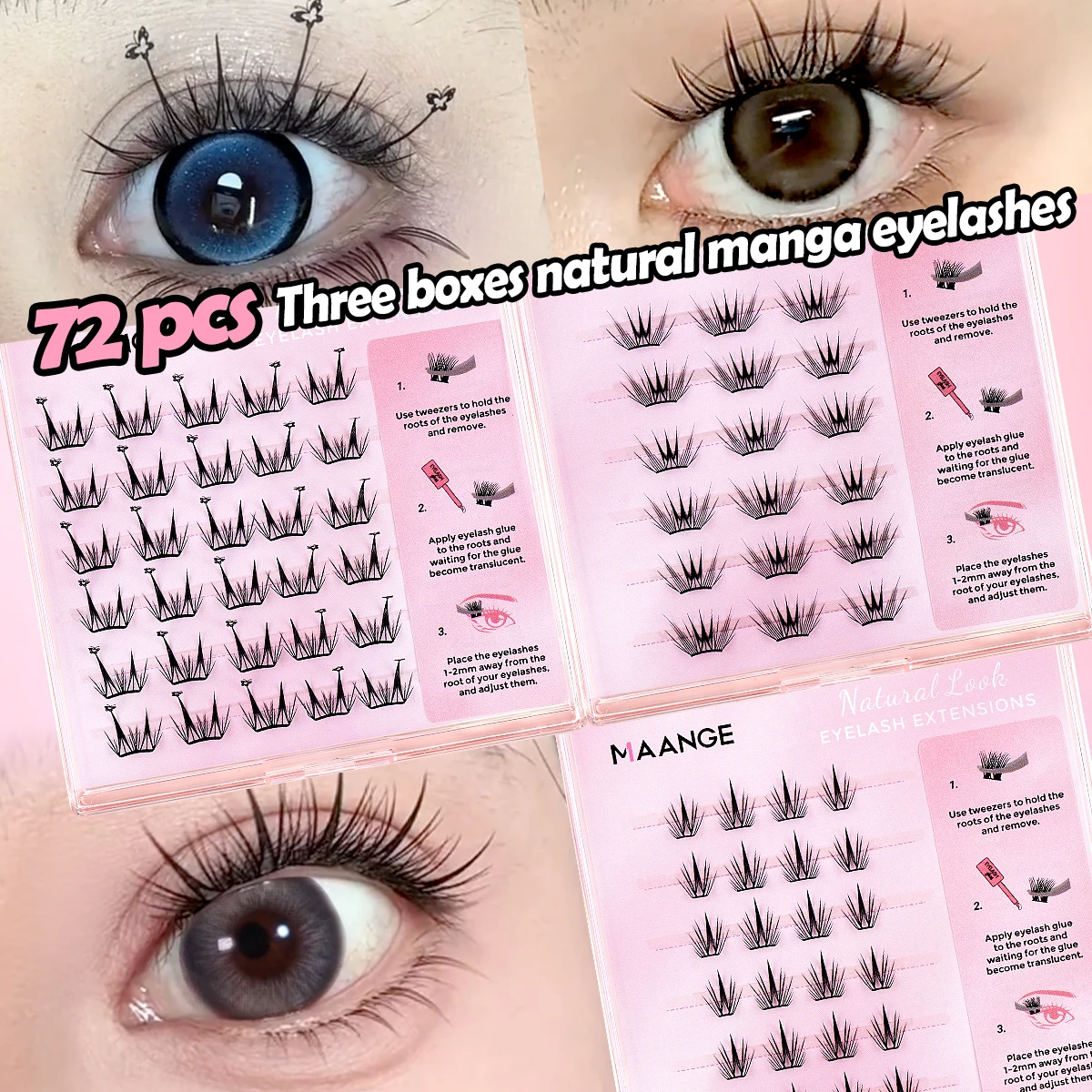 

MAGEFY 72Cluster Manga Lashes Cute Natural Look False Eyelashes Anime Lashes 3D Volume Eyelashes Lash Extension for Daily Travel