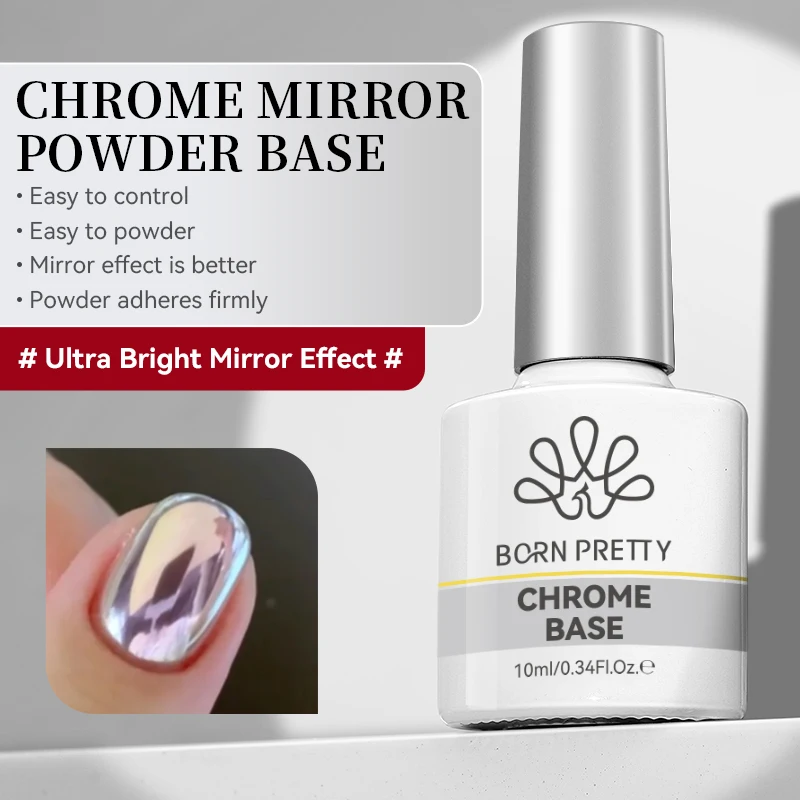 BORN PRETTY 10ml Chrome Mirror Powder Base Gel Polish for Metallic Glitter Nail Power DIY French Nails Soak Off Functional Gel