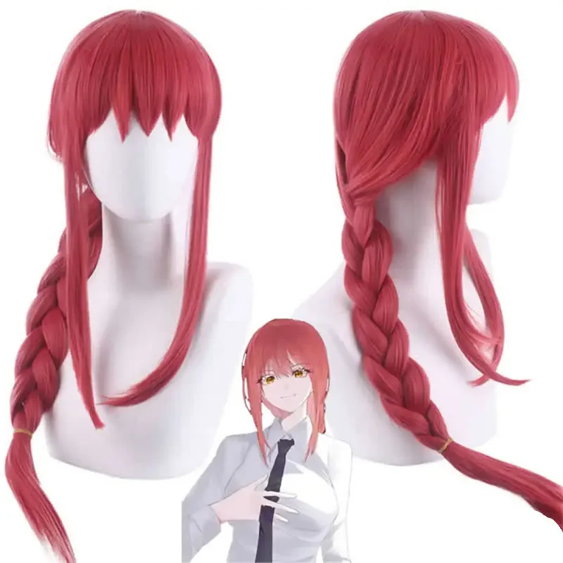 Cosplay Chainsaw Man Makima Anime Costumes Props Women Long Braided Straight Synthetic Hair Halloween Role Play Wigs + Wig Cap