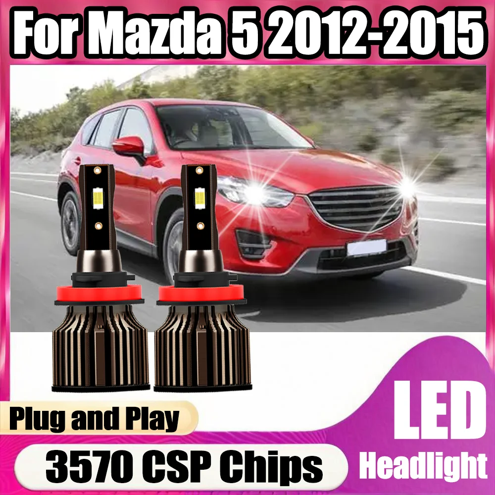 

2PCS 6500K White Plug and Play LED Headlights 20000LM Headlamps Car Headlamp 3570 csp chips 12V For Mazda 5 2012 2013 2014 2015