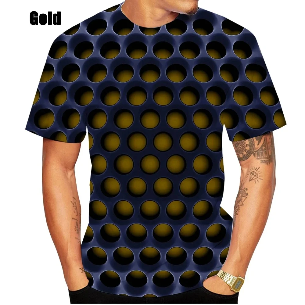 2024 Men\'s printed 3D geometric pattern digital printed casual fashion trend short sleeve T-shirt large size high quality top