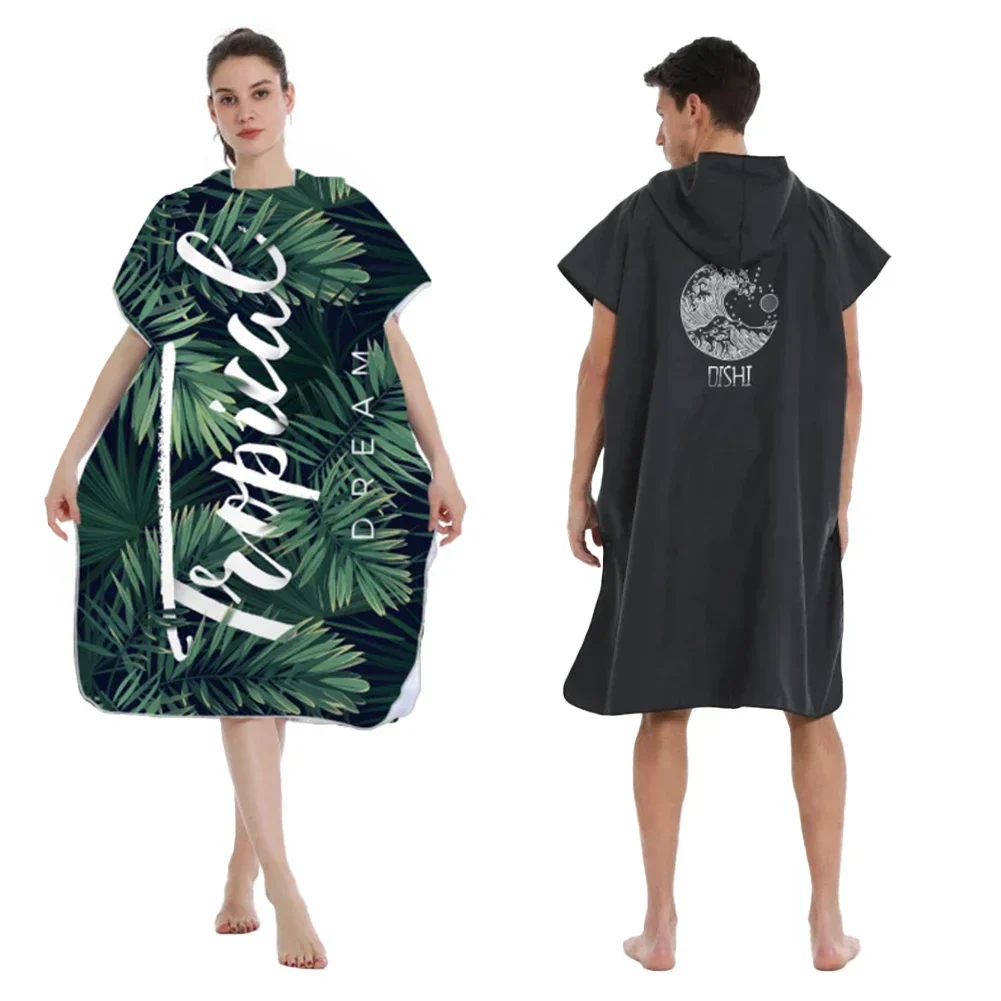 Printed Hooded Beach Towel For Adults Quick Dry Swimming Pool Poncho Bath Towel With Cloak Bathrobe