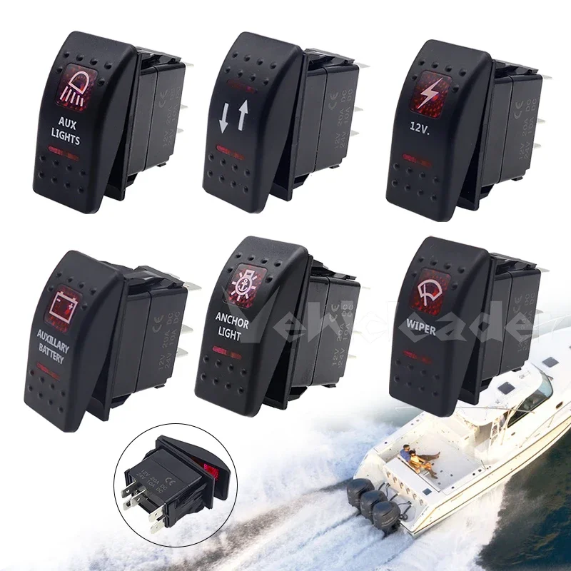 Car Switch Boat Truck Led Toggle Switch 5pin ON OFF Waterproof 12V/24V Bar Style Red Light Rocker Reverse ANCHOR LIGHT Switch