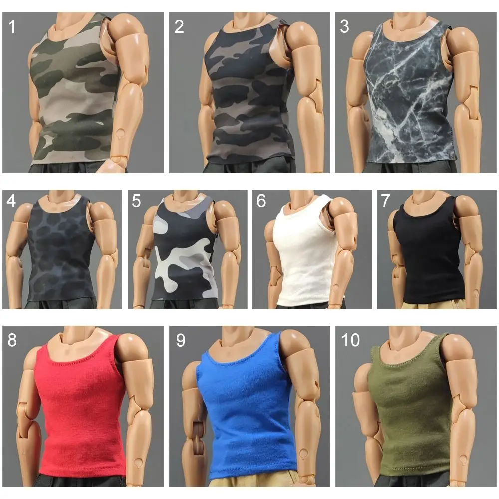 1/6 Mini Doll Clothing Round Neck T-shirt Male Hiking Casual Tank Bottom Sports Tops Soldier Figure Accessory For 12