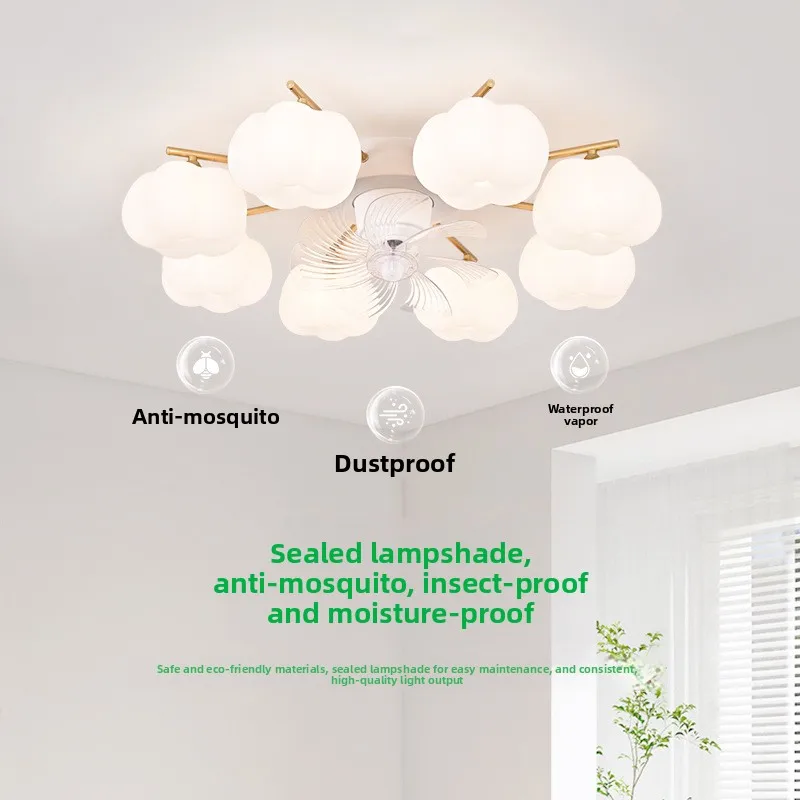 French Cream Style Multi-Heads Ceiling Fan Lights Parlor Hall Main Ceiling Fan Lamps Cotton Shaking Modern Simple Dining Rooms