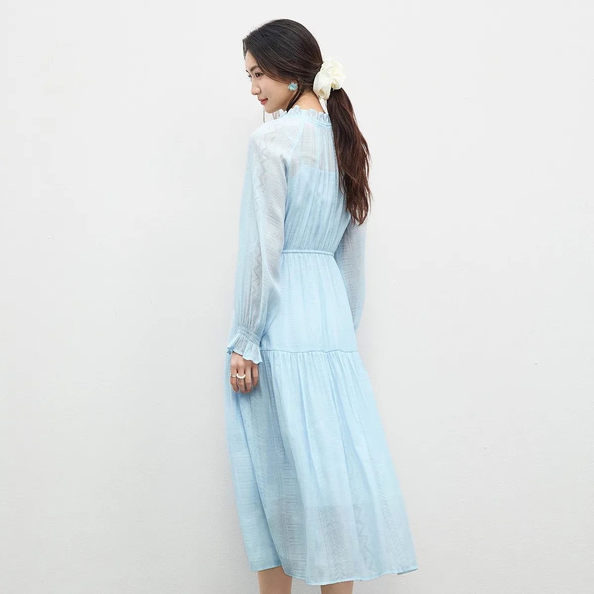 SENTUBILA Women Elegant 2-Piece Dress Set 2026 Summer New Ruffle Neck Lightweight Printed Maxi Dress Inner Cami 161LF4718