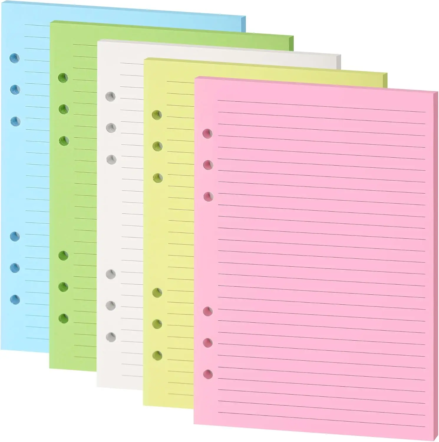 

Lined Refill Paper, A5 Planner Inserts, Colorful Ruled Journal Fillers for 6-Ring Binder,5-color 120 GSM Thick Loose Leaf Paper