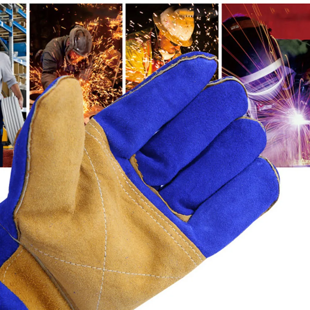 

Pair of Heat Resistant Welding Gloves 2-Layer Long Sleeve Insulated Gloves for Stove Oven Welding(Sapphire and Yellow)