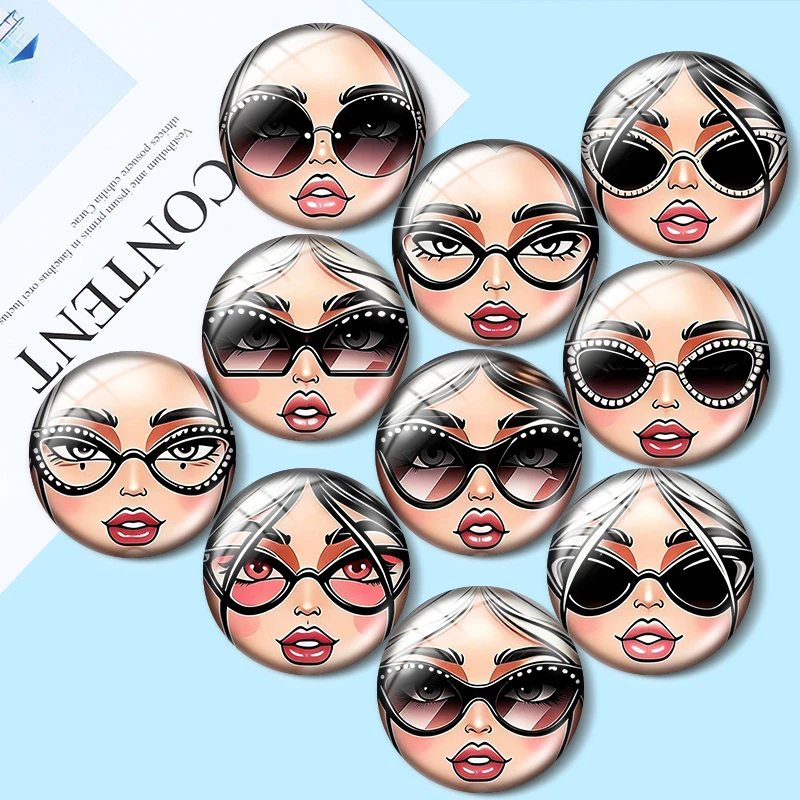 Retro cartoon glasses girl  12/18/20/25mm glass cabochon  bracelet pendant rings for jewelry demo earrings back Making findings