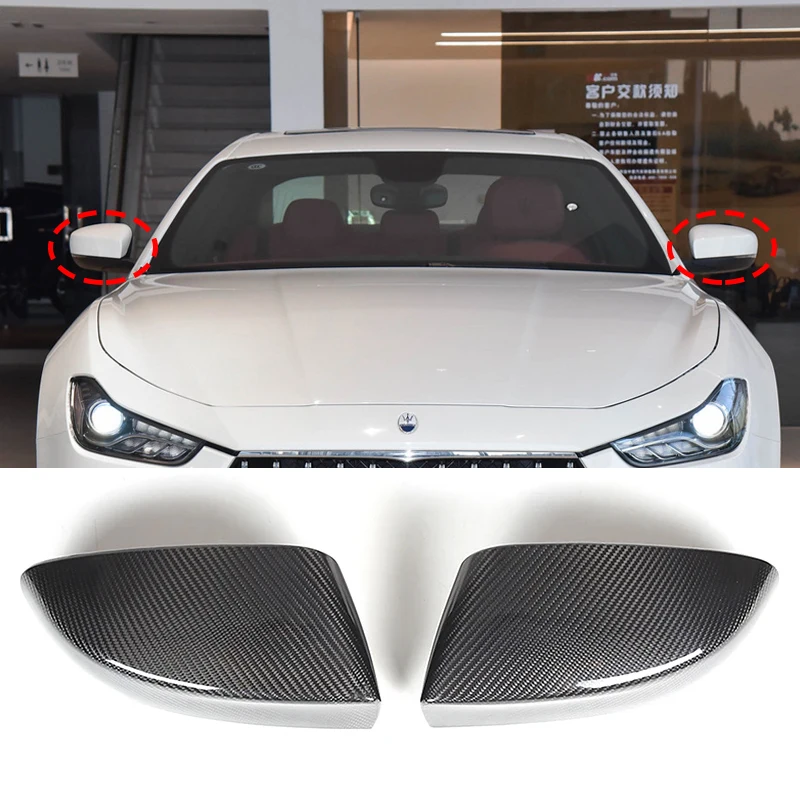 For Maserati Ghibli Quattroporte 2017-2023 Real Carbon Fibre Car Side Door Rearview Mirror Cap Cover Trim Exterior Accessories