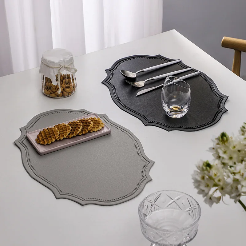 Nordic Retro Style Leather Placemat Creative Irregular Lace Oval Dining Table Decor Mat Waterproof Oil Proof Coffee Tea Coaster