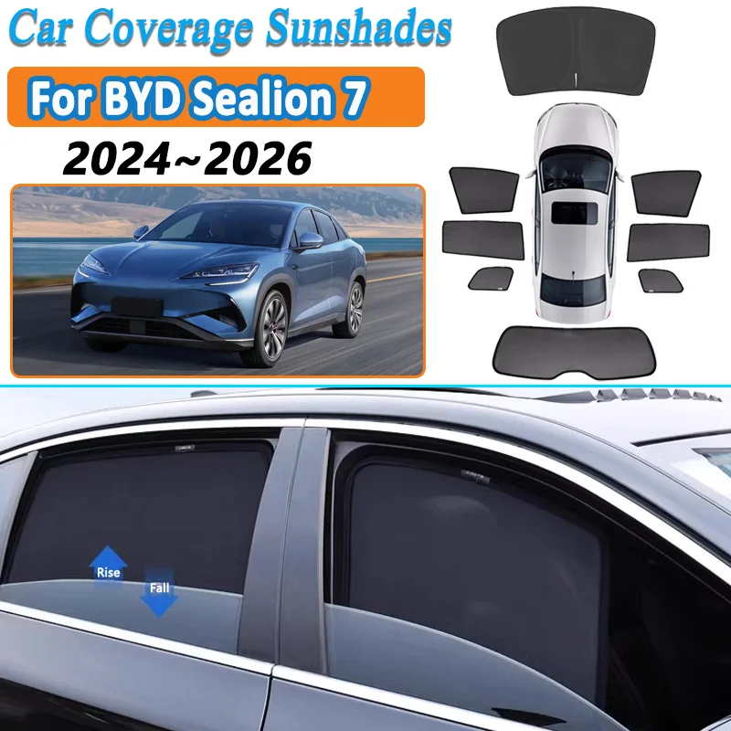 

For BYD Sealion 7 Accessories 2024 2025 2026 Mesh Car Window Sun Visor Heat Insulation UV Sunshades Side Window Sunshade Curtain