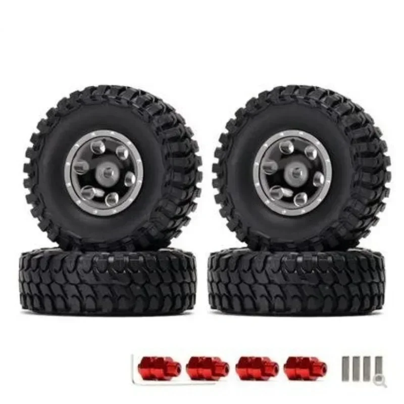 

4Pc 1.0" Metal Beadlock Wheel Rim Rubber Tires Gift Hex for RC 1/24 Axial SCX24 C10 90081 AXI00001 AXI00002 Micro Crawler Car