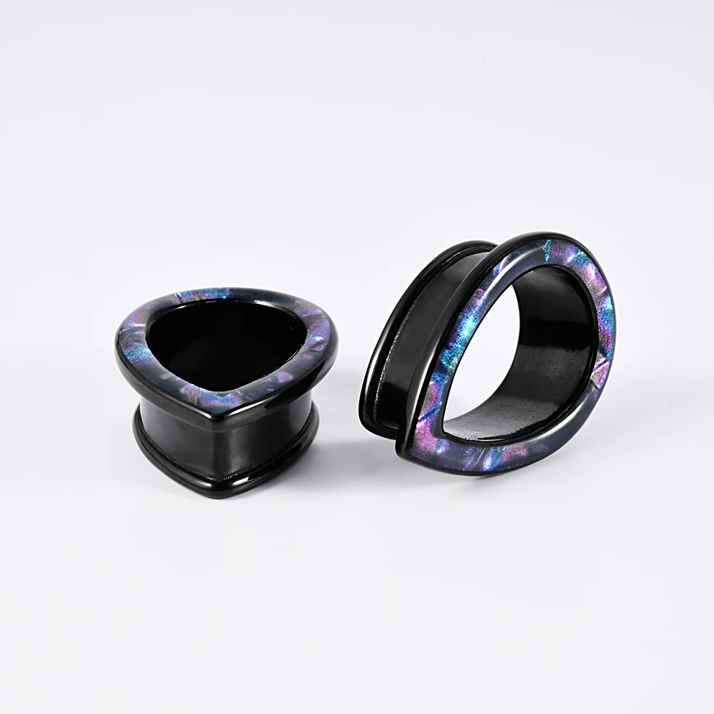 1-2PCS Purple Shell Gradient Waterdrop Flared Ear Tunnels Plug Copper Black Gauge Expanders Stretchers Saddle Unisex Gift