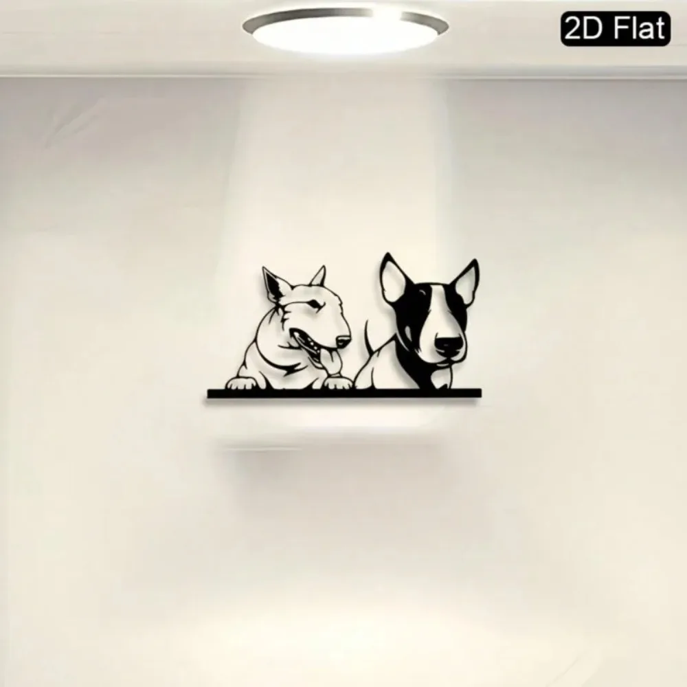 2D Flat Metal Bull Terrier Wall Art, Modern Minimalist Iron Sculpture Home Decor