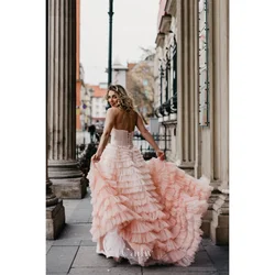 Cathy Pink Gradient Tulle Wedding Dress Strapless Tiered Ruffle Party Dresses Sleeveless Floor-length vestidos de fiesta 2024