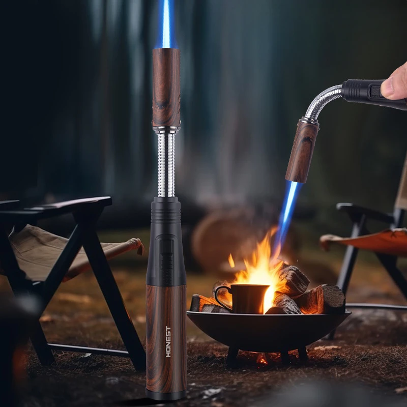 HONEST Metal 360° Hose Windproof Strong Jet Blue Flame Butane Gas Torch Lighter Outdoor BBQ Kitchen Cigar Lighters Smoking Tool