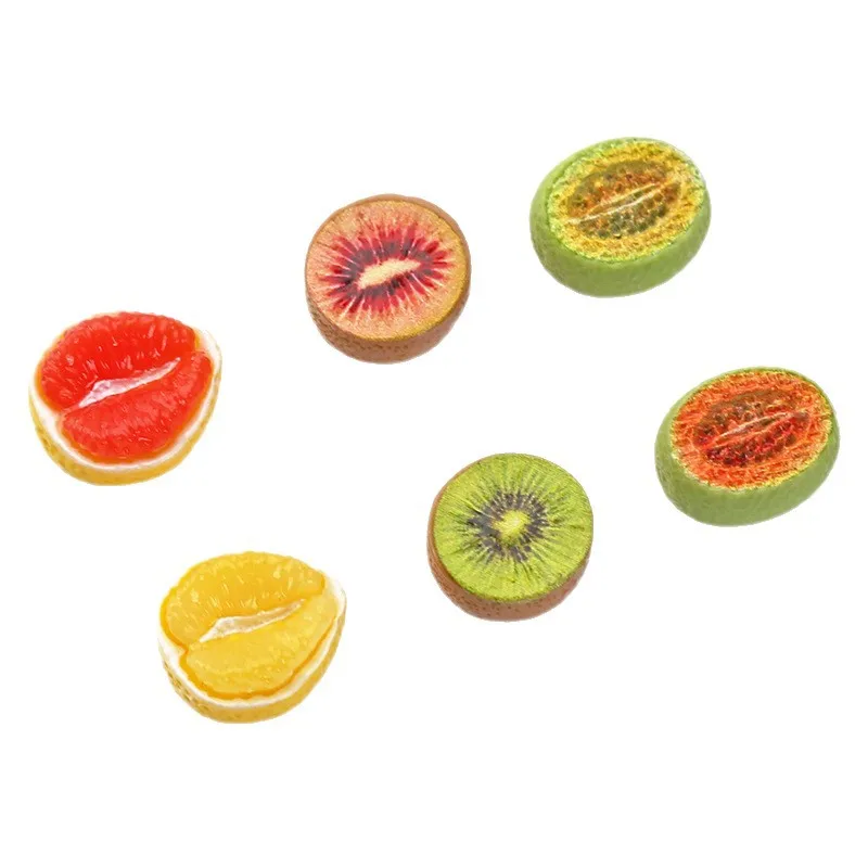 10pcs Mini Fruit Half Cut Grapefruit Kiwi Papaya Model Resin Miniatures DIY Handmade Jewelry Doll Accessories Desktop Decoration