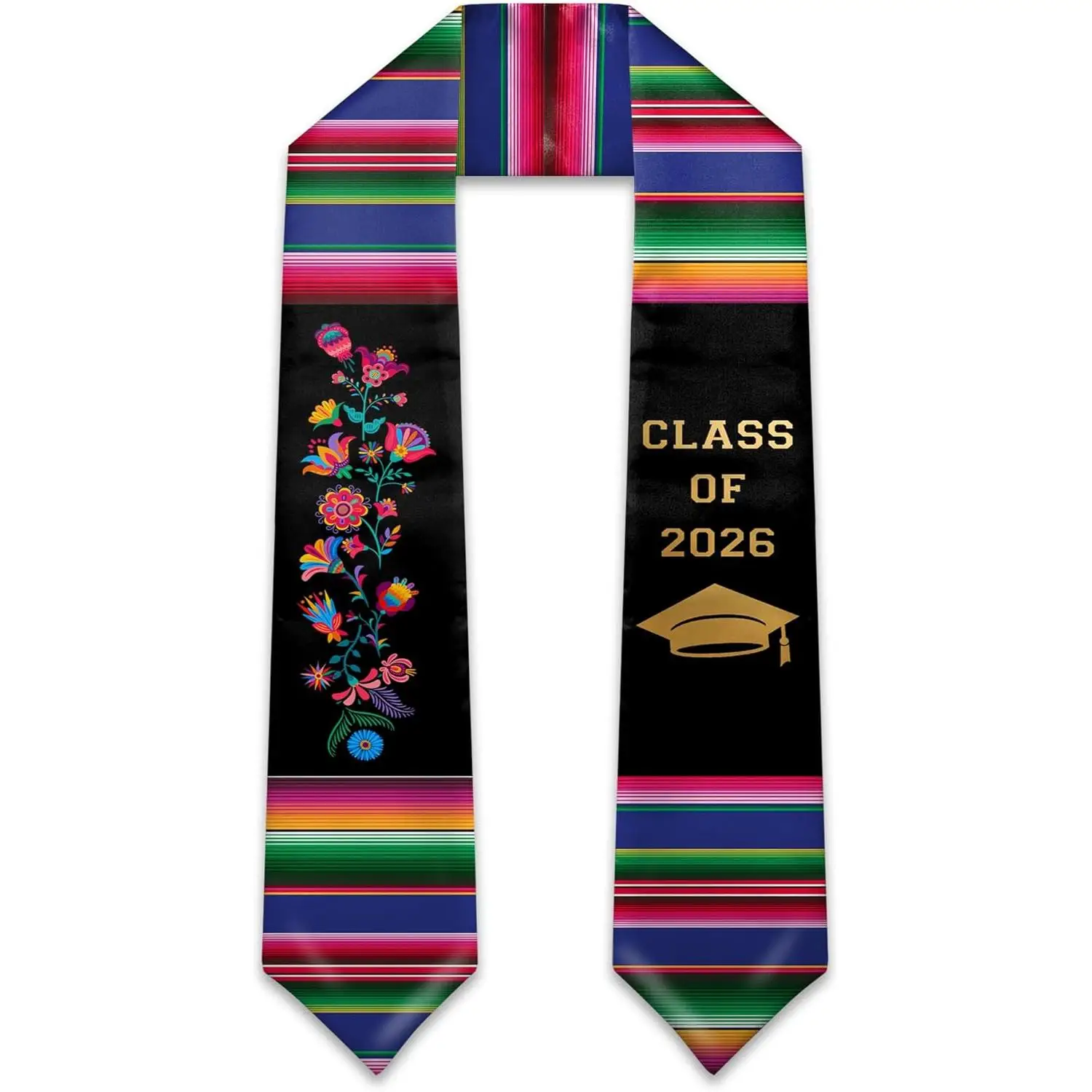 Estola de Graduación Mexicana, Sarape de Graduación Mexicano, Estola Serape Hispánica, Estola Mexicana Americana de 72 pulgadas de largo