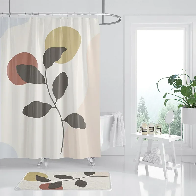 isn't wind simple Morandi bathroom shower curtain printed room partition  waterproof polyester light-transmitting