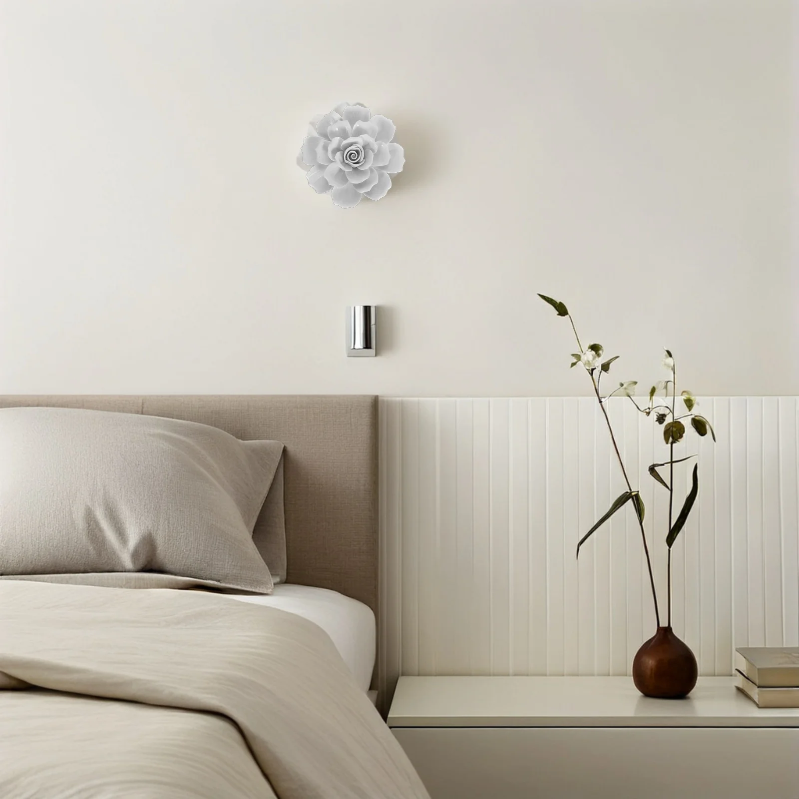 

White Ceramic Flower Wall Floral Sculpture DIY Decor for Bedroom Patio Balcony Farmhouse Interior Design