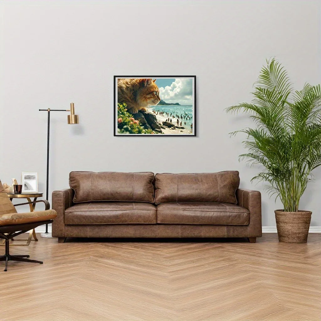 Um enorme gato à beira-mar 300/500/1000 peças quebra-cabeça de madeira para sala de jogos quarto sala de estar decoração jogo de desafio de dificuldade